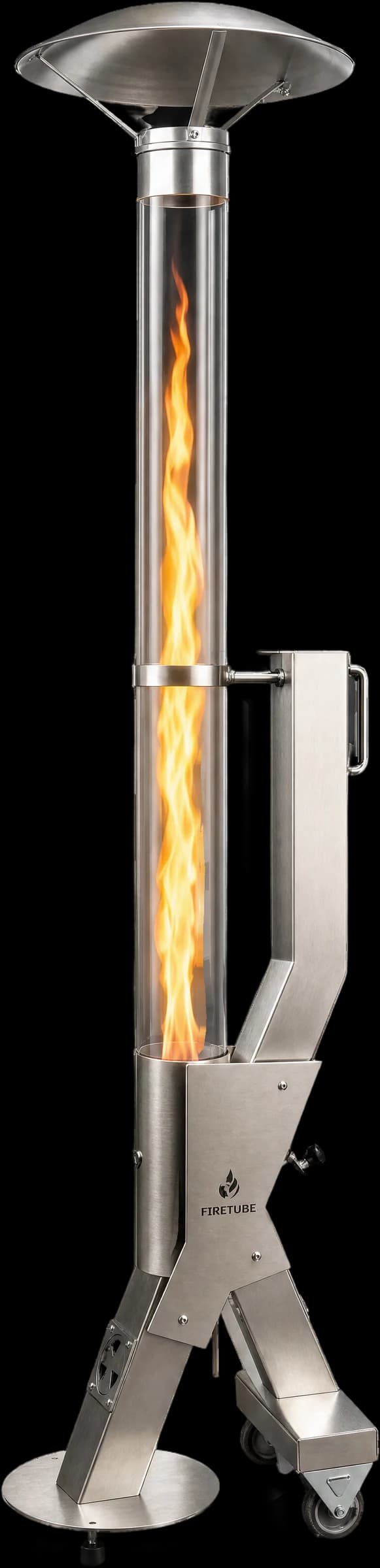 Firetube Premium aus Edelstahl, die Flamme brennt im Glasrohr